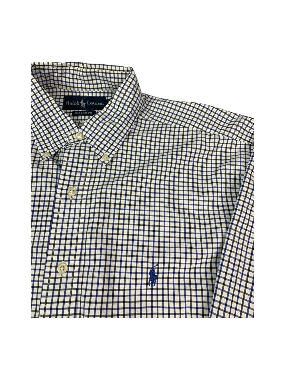Ralph Lauren Men's LS Button Up Shirt, Classic Fit, Blue Check, Size Large (16)